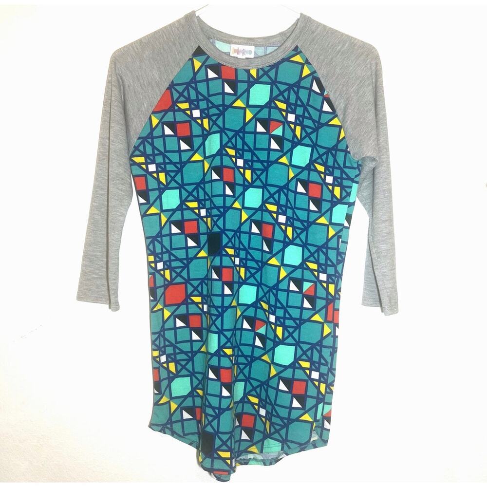 5/$25 Blue and Gray Abstract Print Lularoe 3/4 Baseball T-Shirt Size XXS